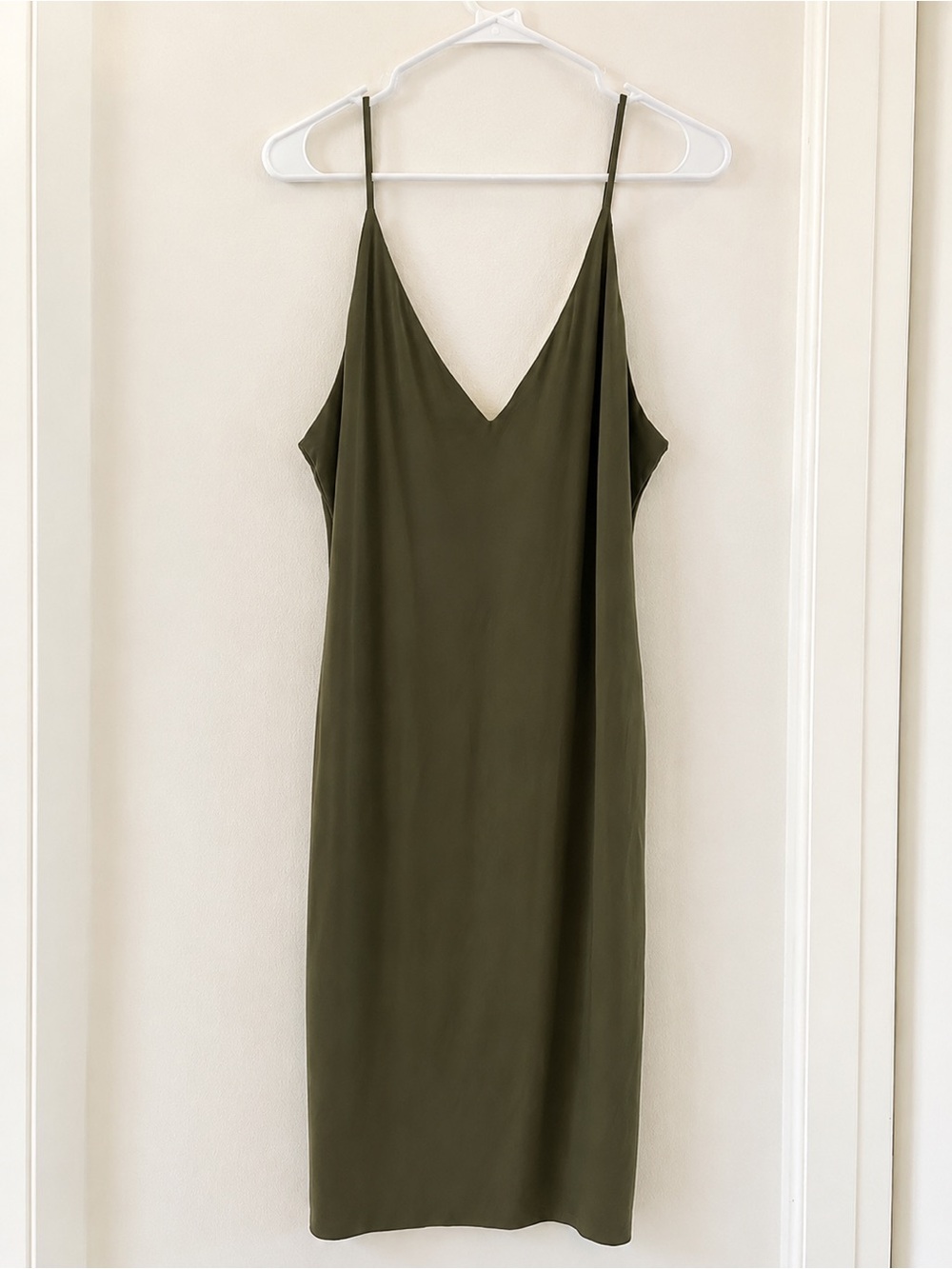 Olive Green Slip Dress | XL | Minimalist Streetwear | Spandex / Poly Blend - Picture 2 of 4